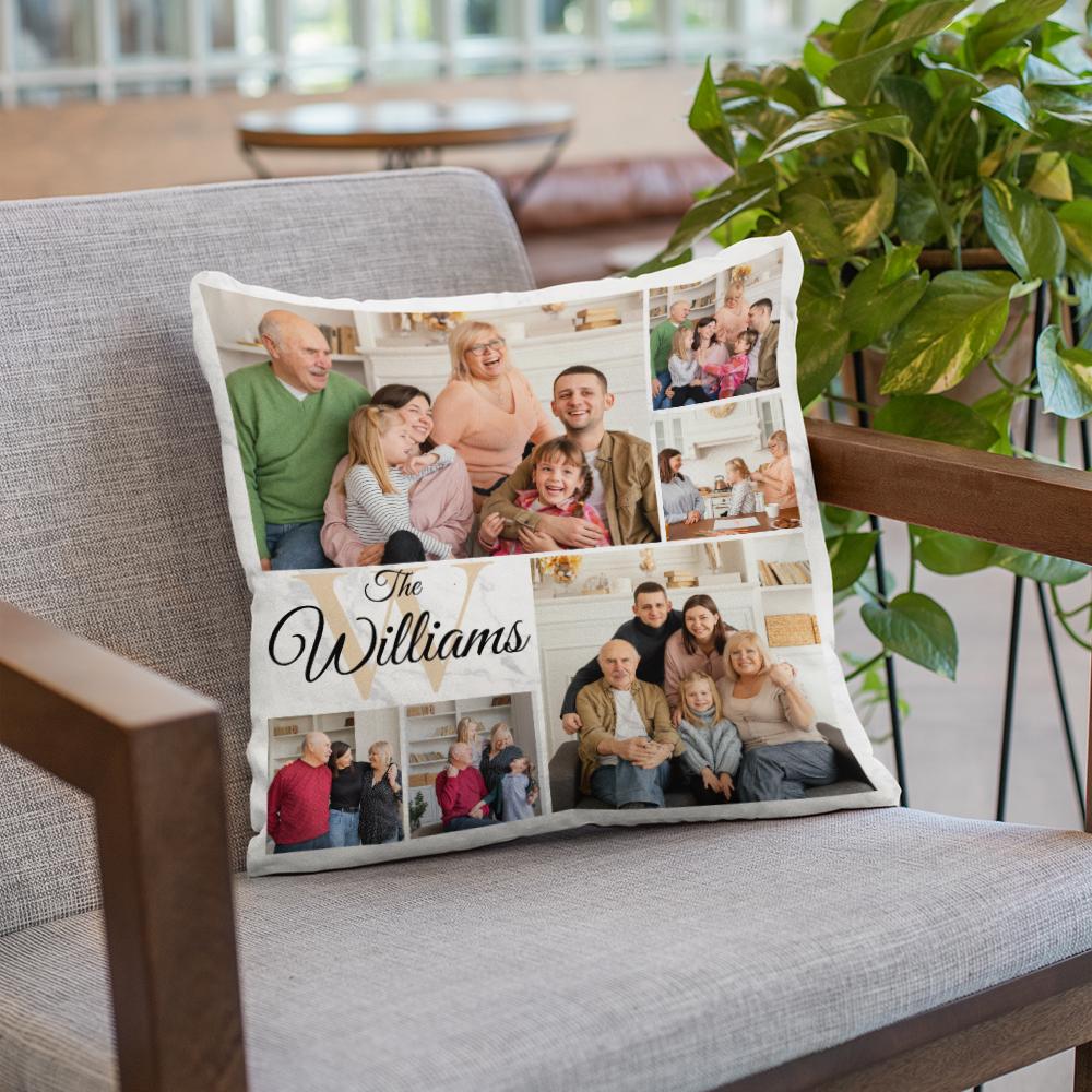 Custom Photo Family, Personalized Family Name Pillow