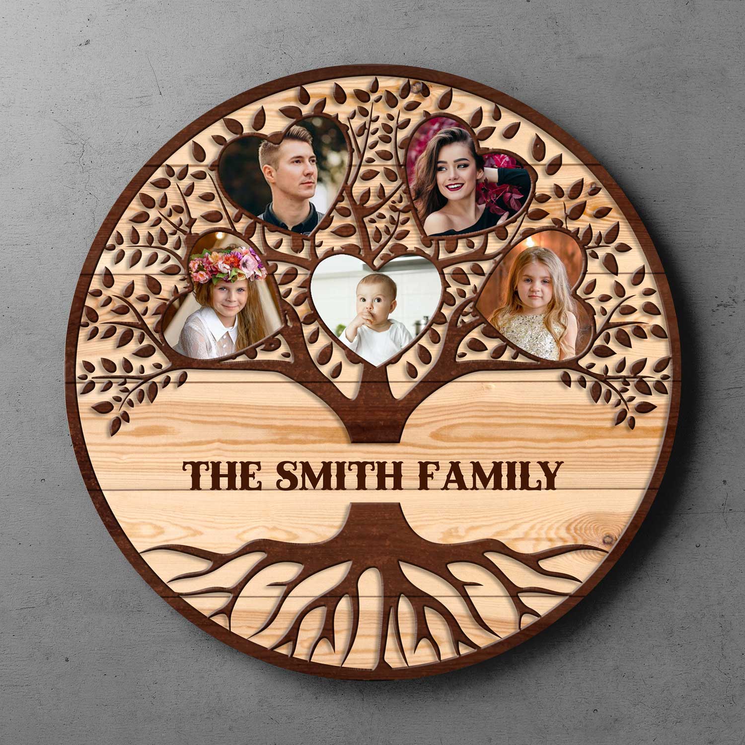 Custom Photo, Family Tree, Round Wood Sign