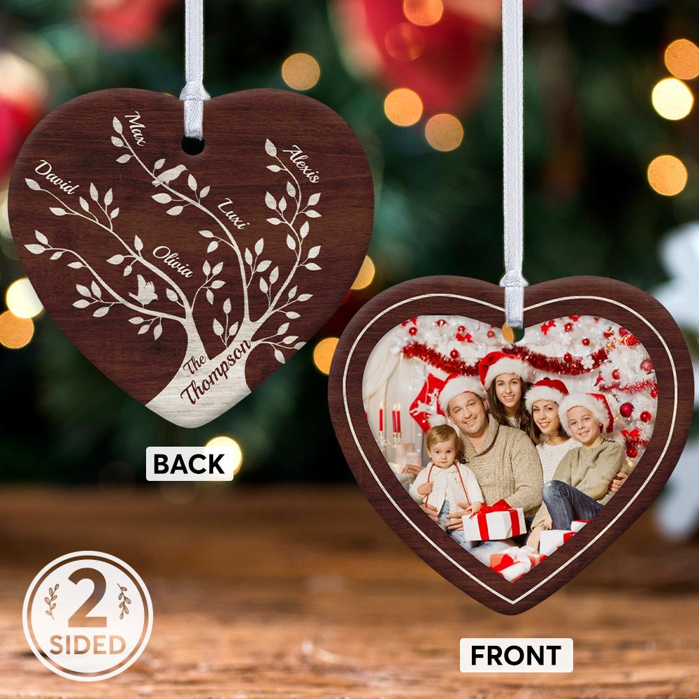 Custom Photo Family Trees Decorative Christmas Heart Ornament 2 Sided