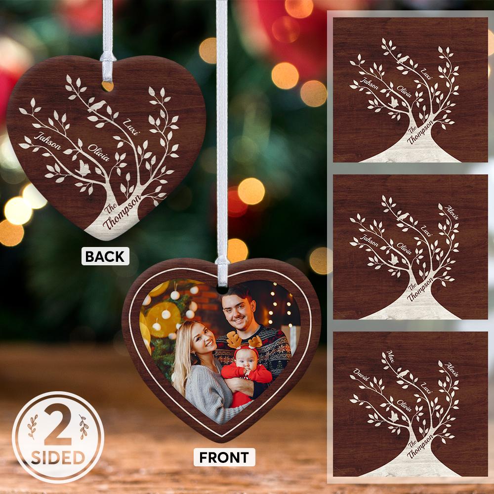 Custom Photo Family Trees Decorative Christmas Heart Ornament 2 Sided