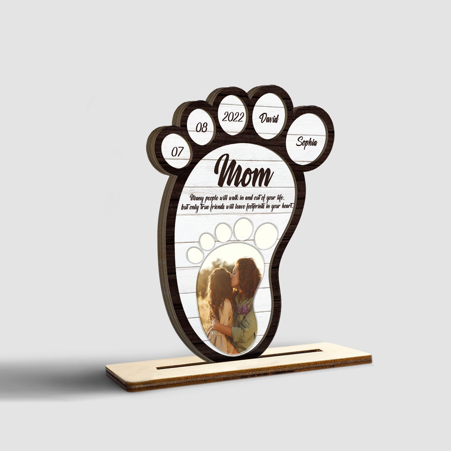 Custom Photo, Foot Shape, Personalized Name And Text, Wooden Plaque 3 Layers