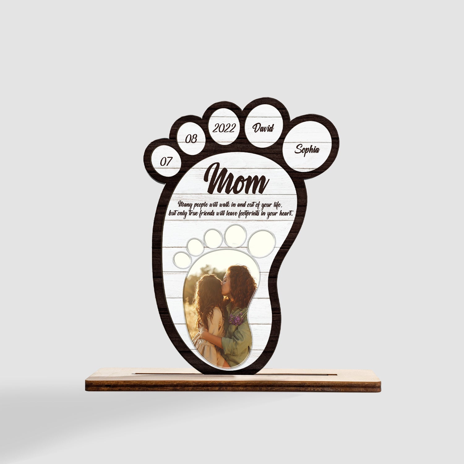 Custom Photo, Foot Shape, Personalized Name And Text, Wooden Plaque 3 Layers