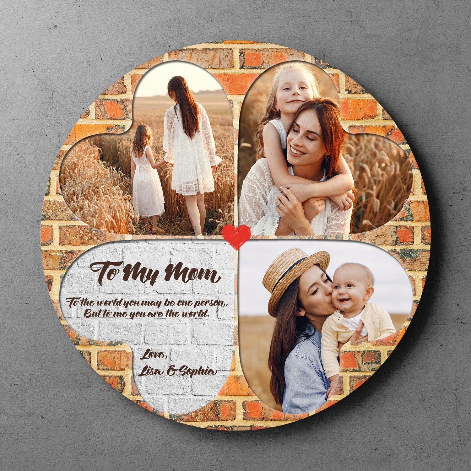 Custom Photo, Four-leaf clover, Personalized Name And Text, Round Wood Sign