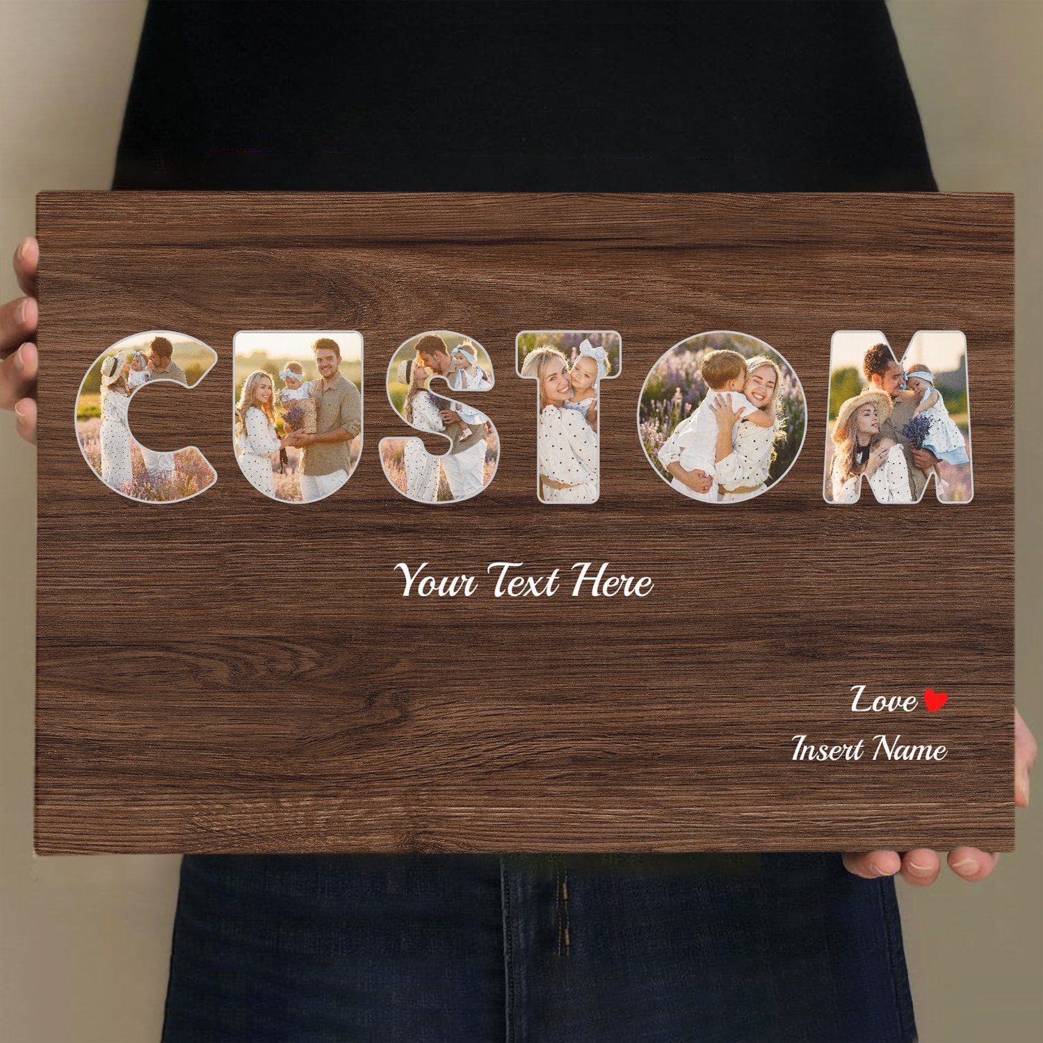 Custom Photo On Text - Personalized Name And Text Canvas Wall Art