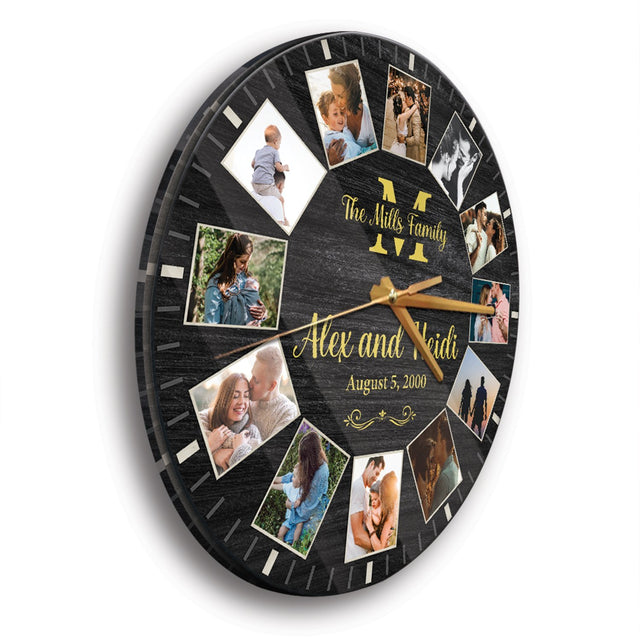 Custom Photo, Personalized Family Name, Wall Clock