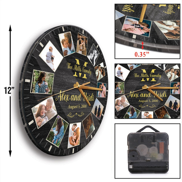 Custom Photo, Personalized Family Name, Wall Clock