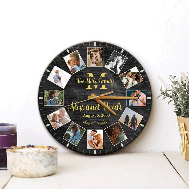 Custom Photo, Personalized Family Name, Wall Clock