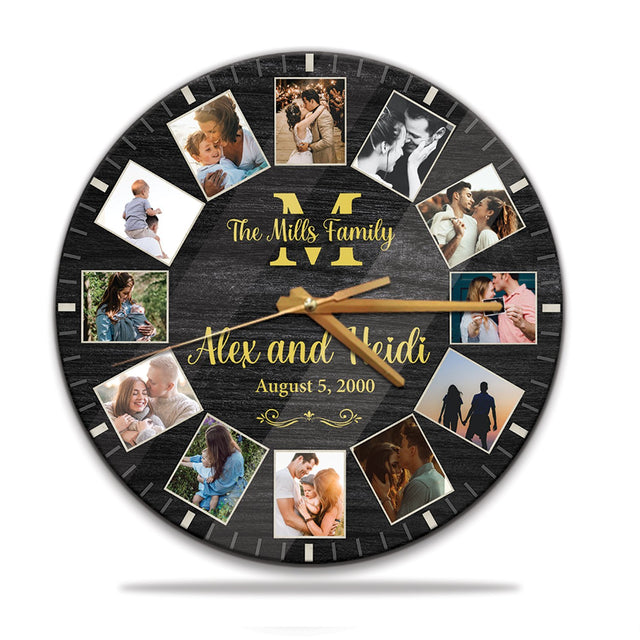 Custom Photo, Personalized Family Name, Wall Clock