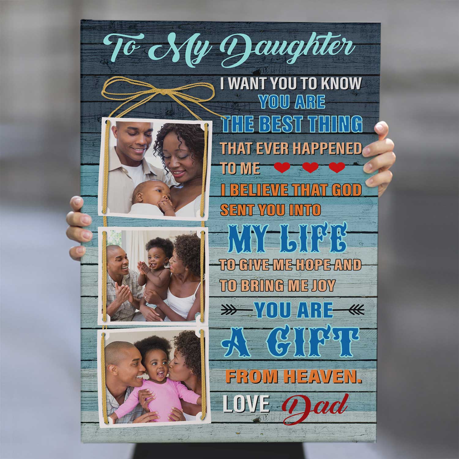 Custom Photo, Personalized Text Canvas Art Print, Gift For Daughter