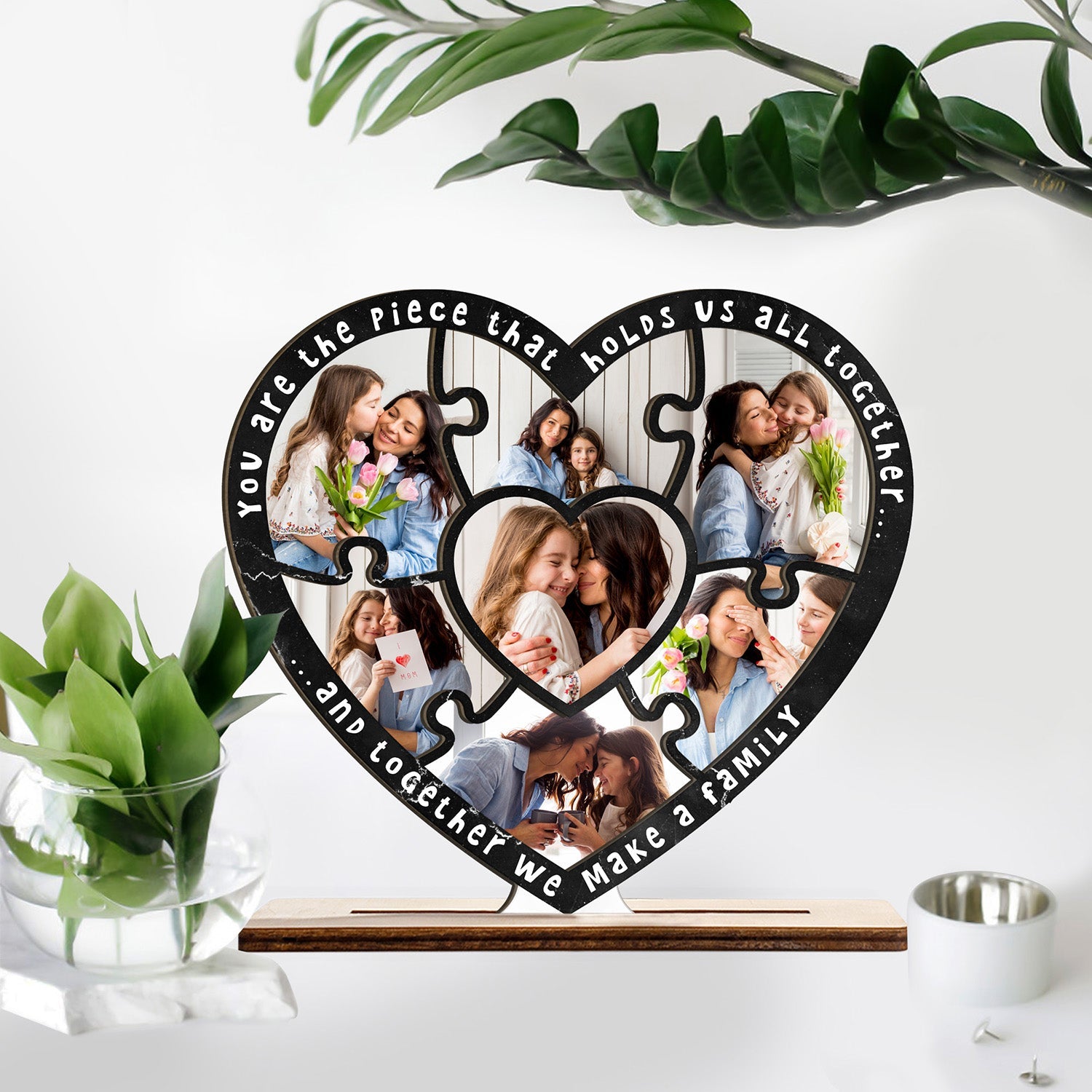 Custom Photo, Puzzle Heart Sahpe, Wooden Plaque 3 Layers