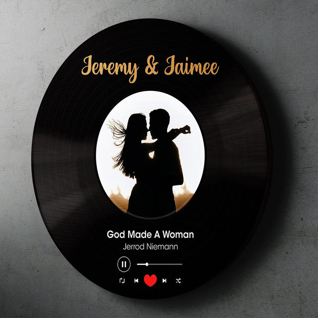 Custom Photo Vinyl Record, Personalized Name And Text, Round Wood Sign