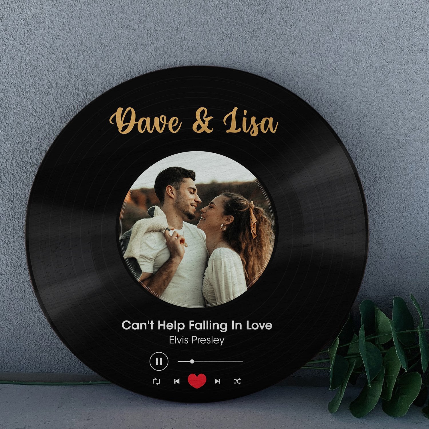 Custom Photo Vinyl Record, Personalized Name And Text, Round Wood Sign
