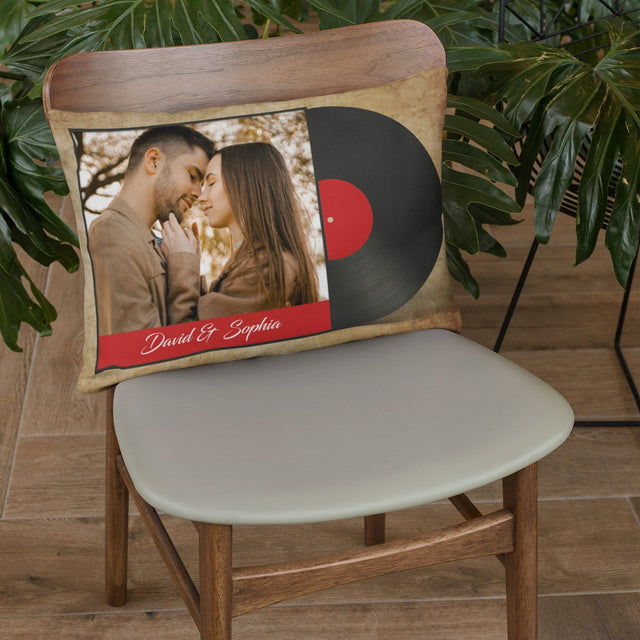 Custom Pillow, Personalized Name And Upload Photo, Vinyl Record
