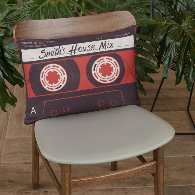 Custom Pillow, Personalized Name, Red Cassette Tape