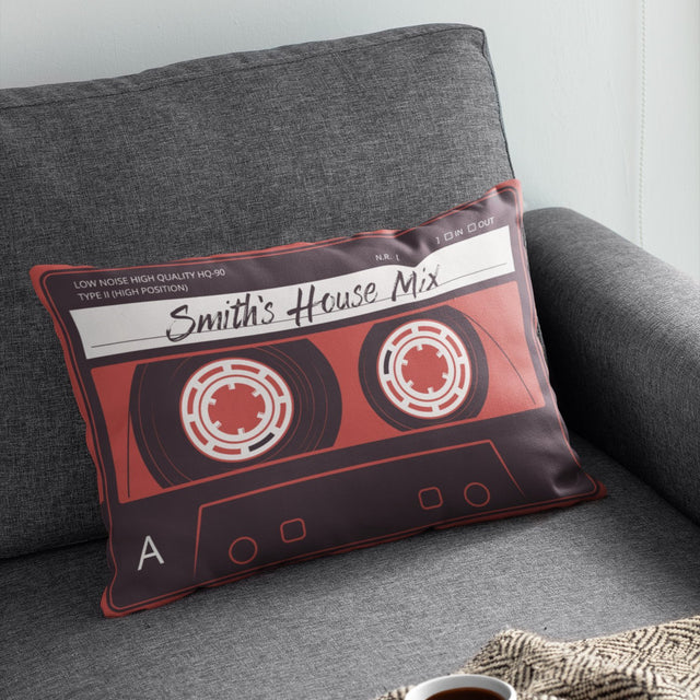 Custom Pillow, Personalized Name, Red Cassette Tape