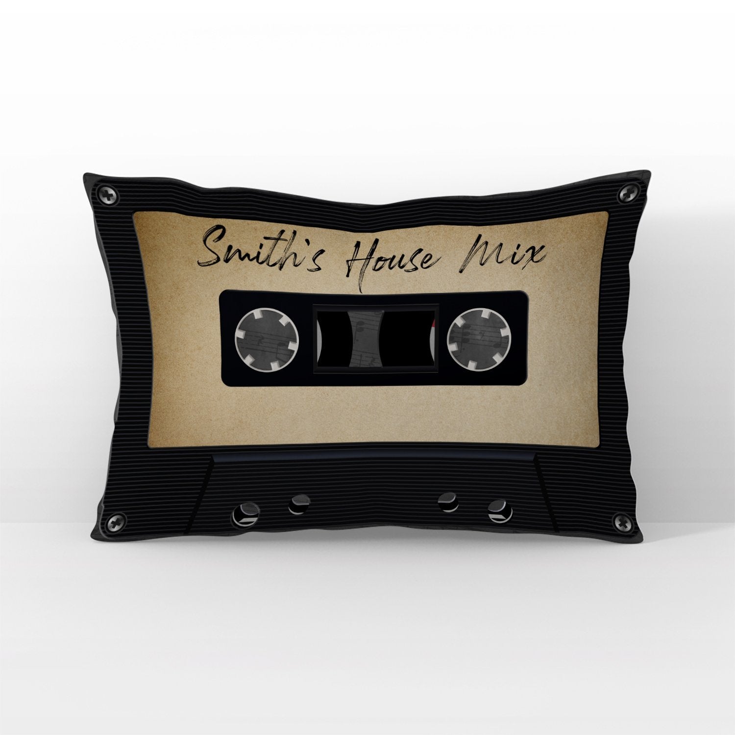 Custom Pillow, Personalized Text, Vintage Cassette