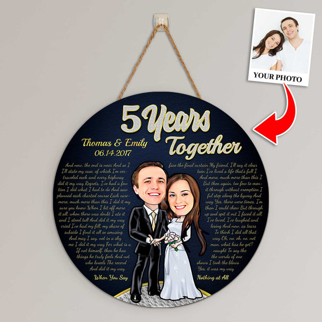 Custom Portrait From Photo, Name And Years, Wedding Stylet, Round Wood Sign