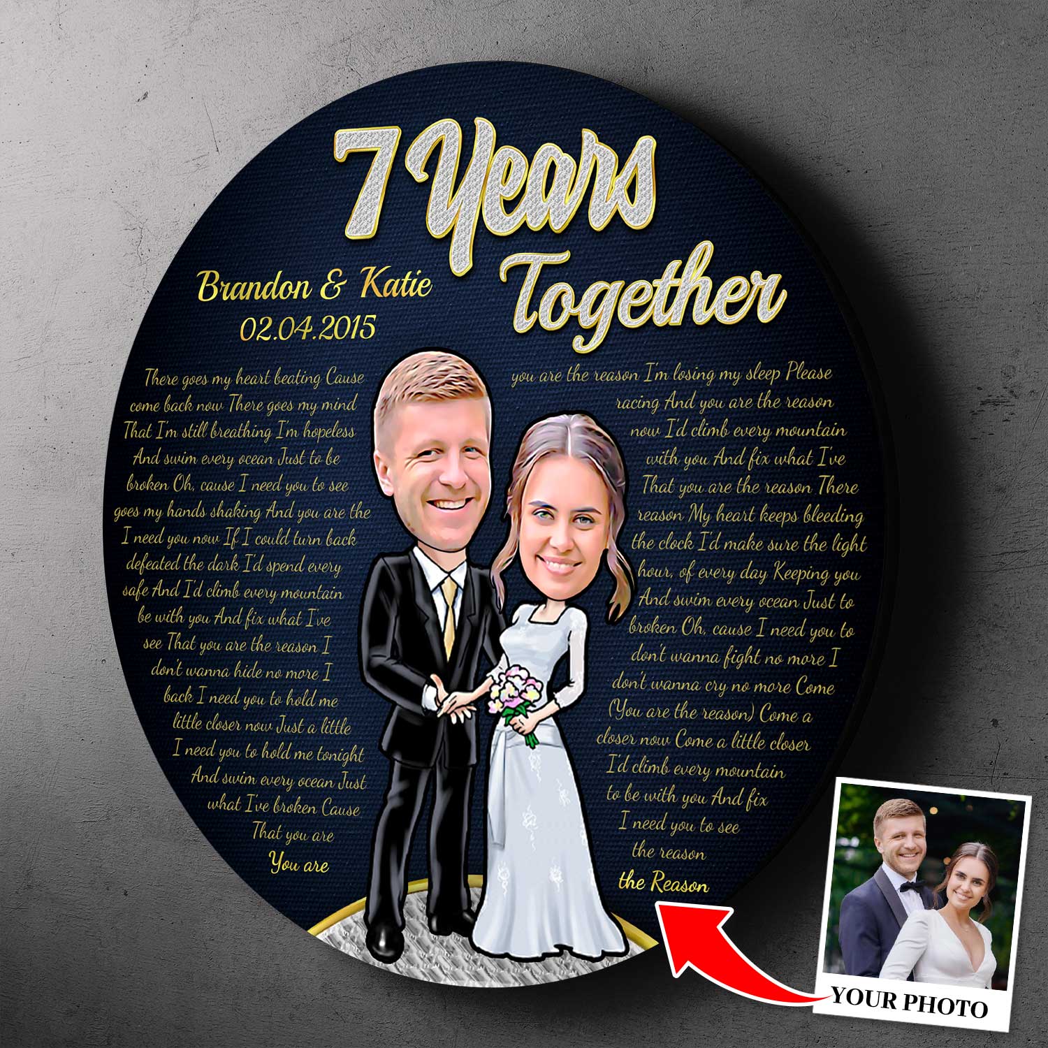 Custom Portrait From Photo, Name And Years, Wedding Stylet, Round Wood Sign