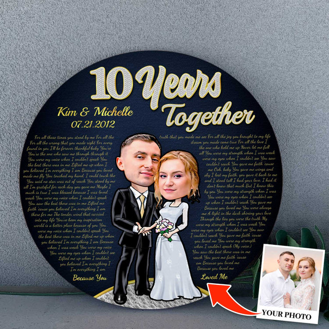 Custom Portrait From Photo, Name And Years, Wedding Stylet, Round Wood Sign