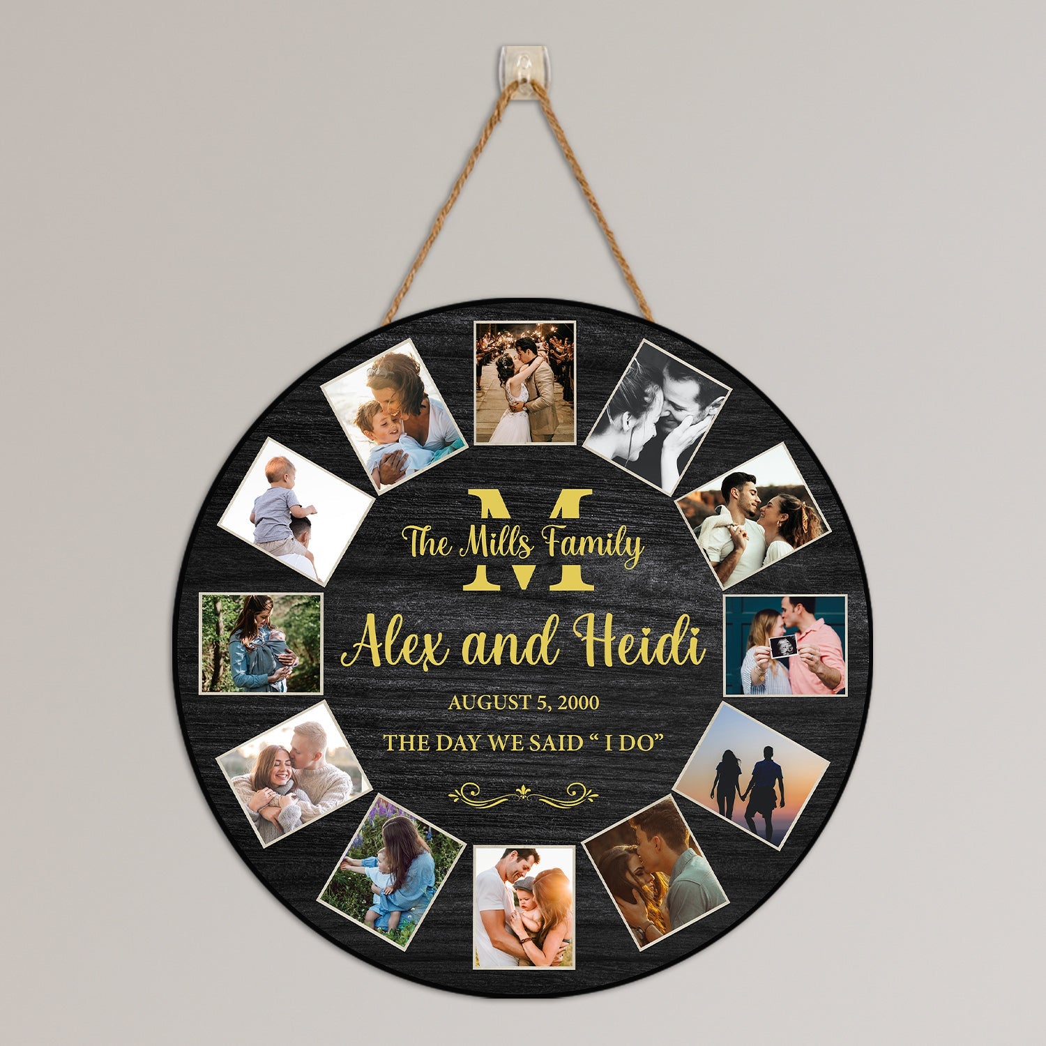 Custom Round Sign, Personalized Photo And Text, Monogram Family Name