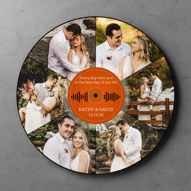 Custom Round Sign, Personalized Photo And Text, Vinyl Record, Gift For Anniversary