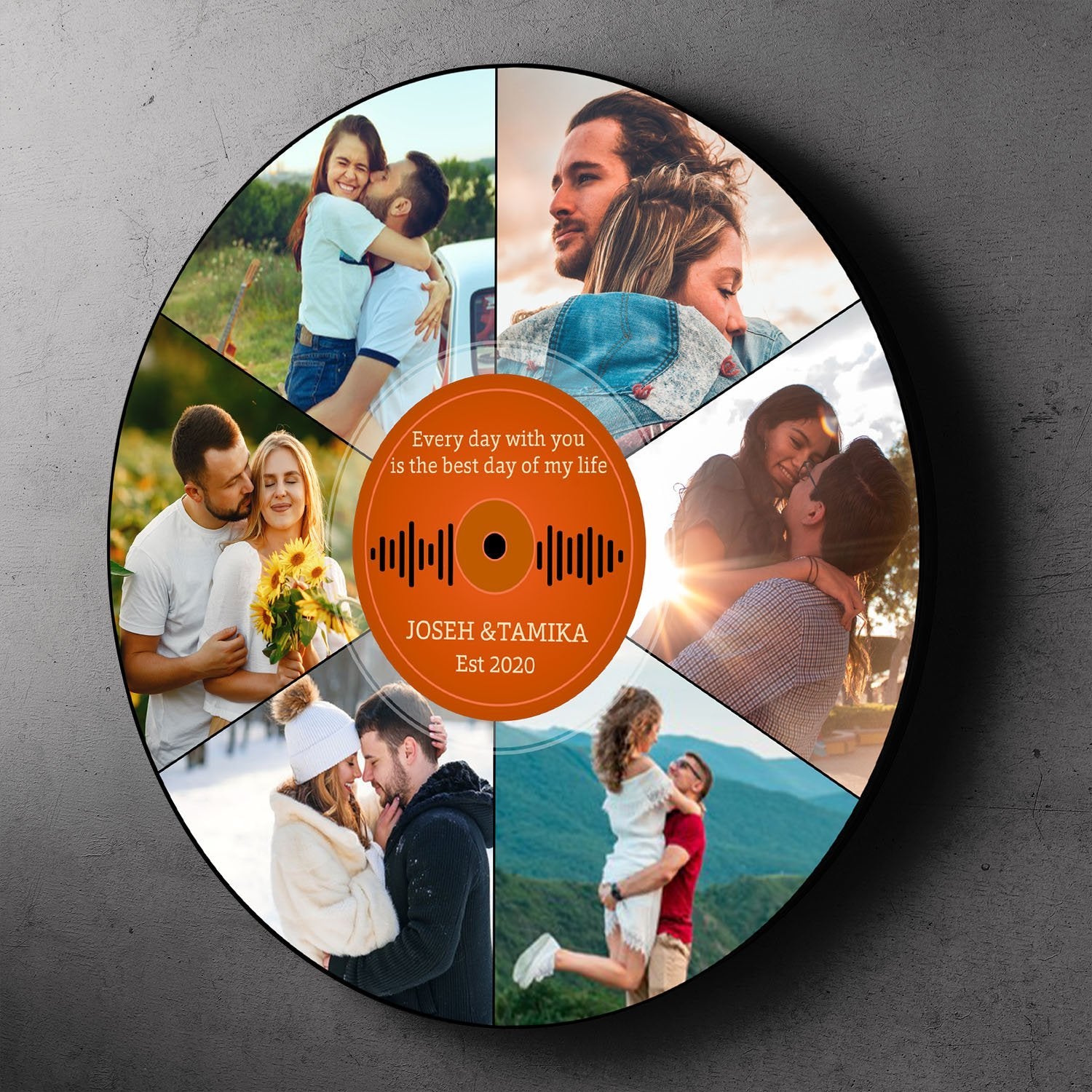 Custom Round Sign, Personalized Photo And Text, Vinyl Record, Gift For Anniversary