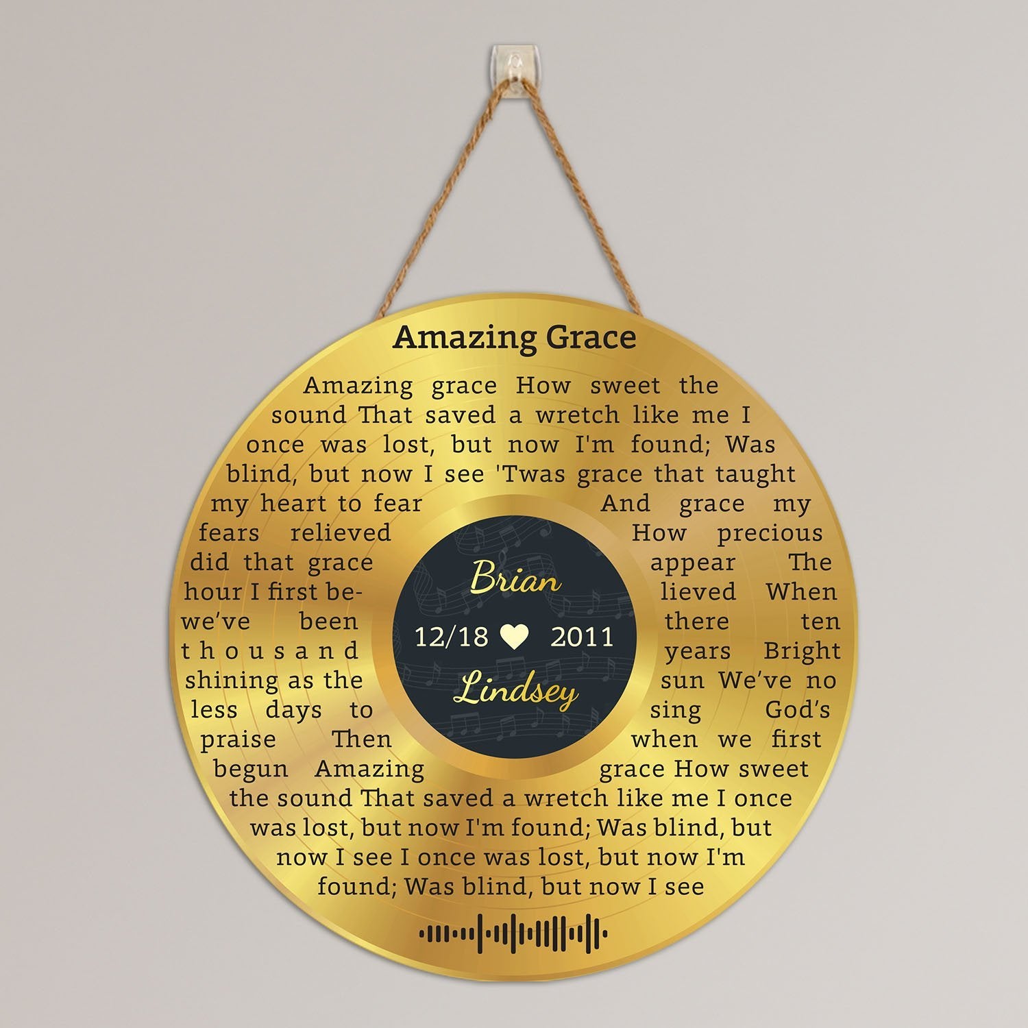 Custom Round Sign, Personalized Song Lyrics And Text, Vinyl Record Art, Gold Style