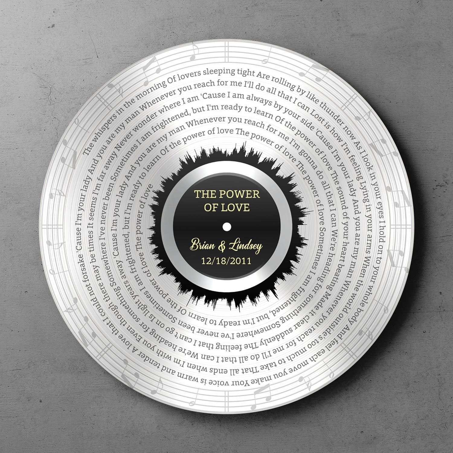 Custom Round Sign, Personalized Song Lyrics And Text, Vinyl Record Art, Silver Style