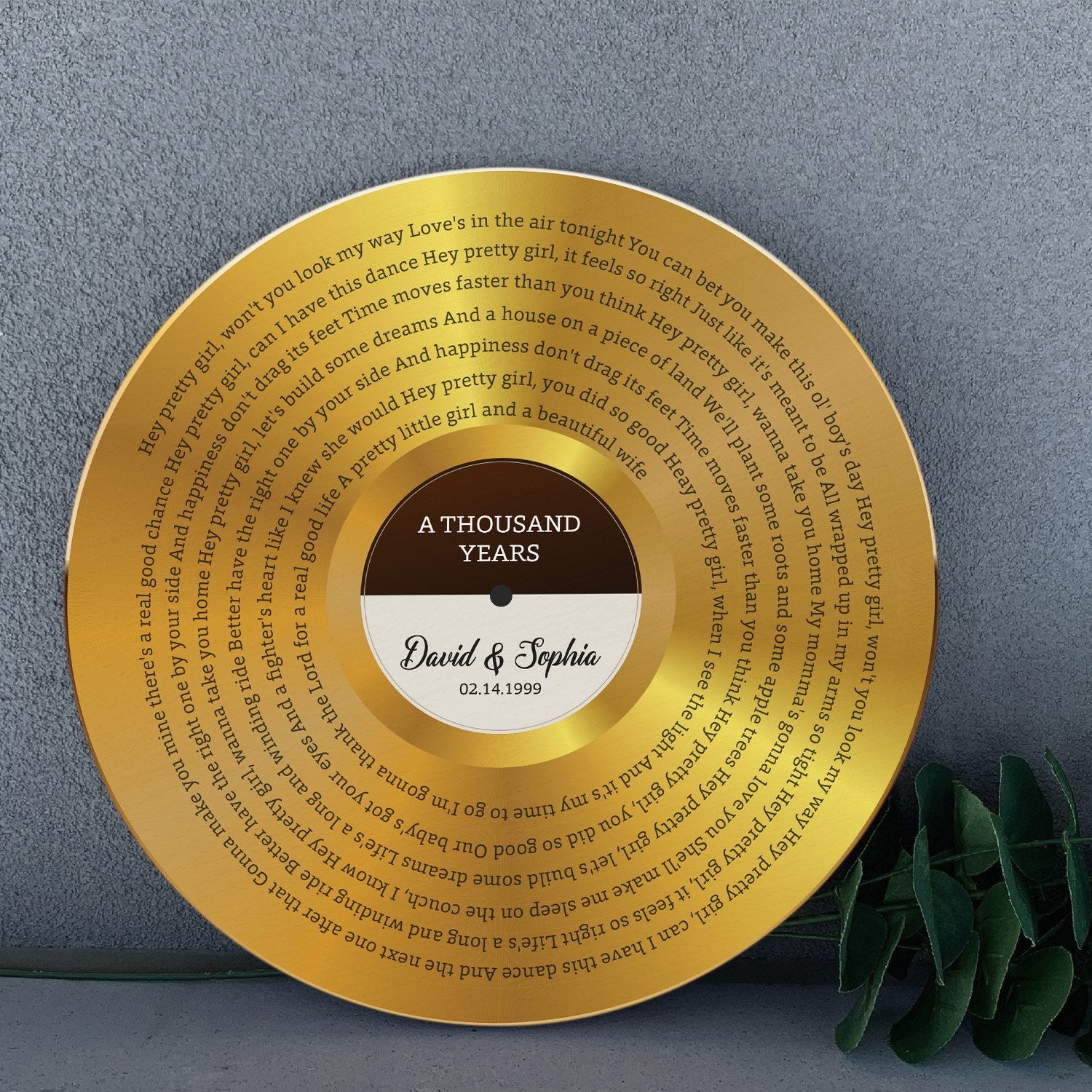 Custom Round Sign, Personalized Song Lyrics And Text, Vinyl Record, Gold Style