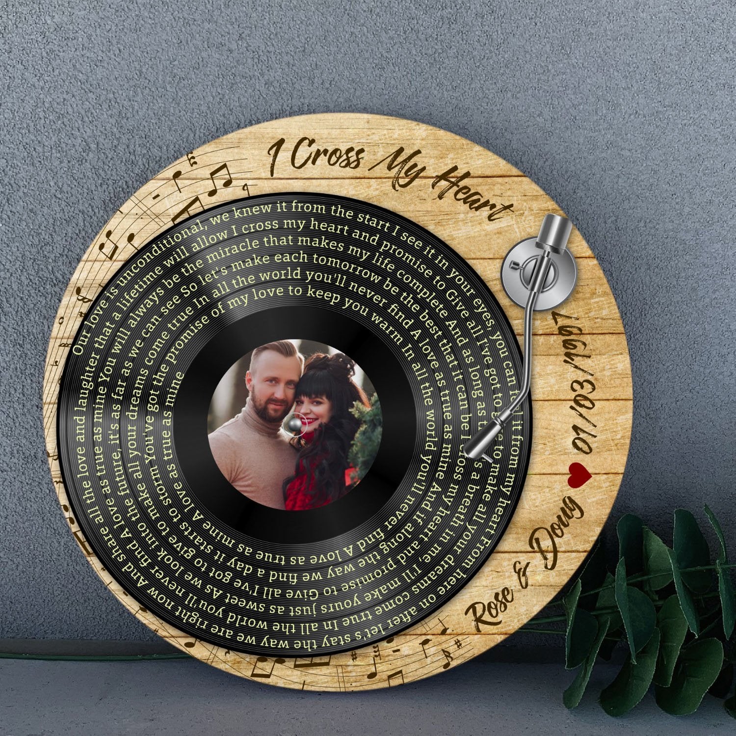 Custom Round Sign, Personalized Song Lyrics, Photo And Text, Vinyl Record Player