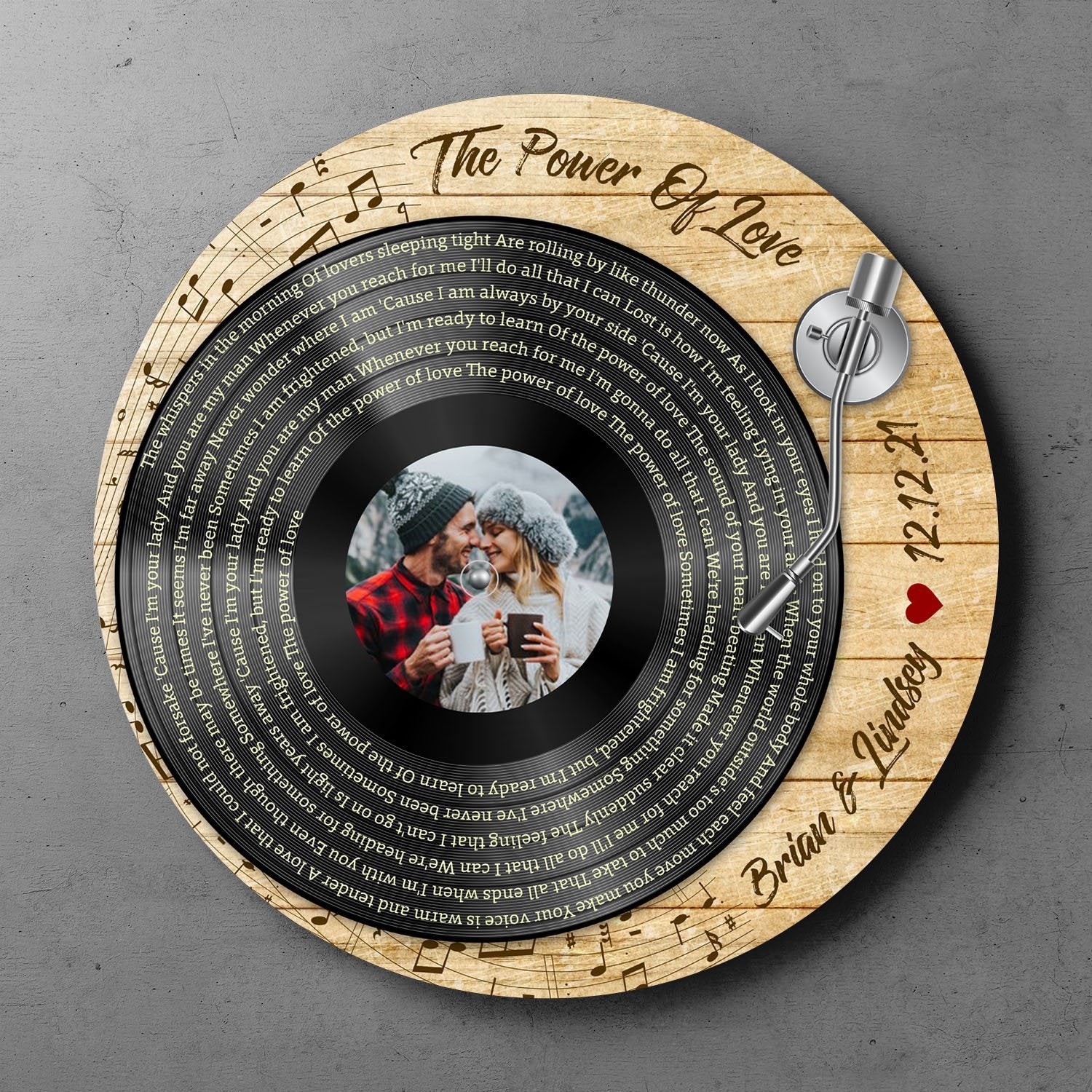 Custom Round Sign, Personalized Song Lyrics, Photo And Text, Vinyl Record Player
