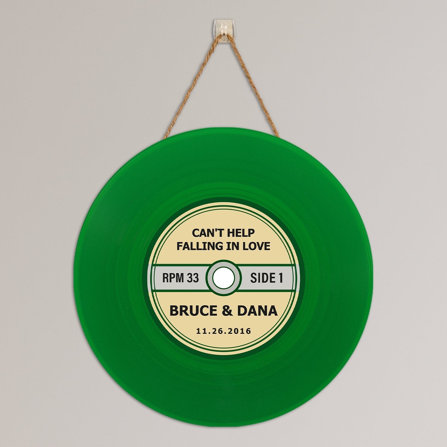 Custom Round Wood Sign, Green Vinyl Record, Personalized Name And Text