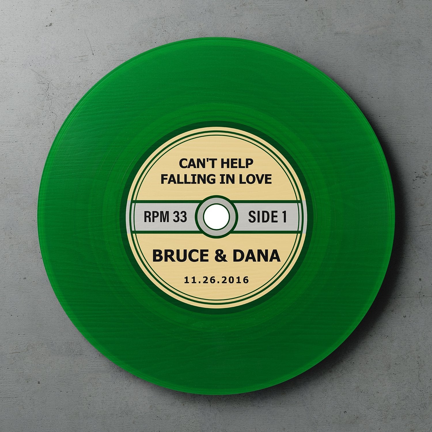 Custom Round Wood Sign, Green Vinyl Record, Personalized Name And Text