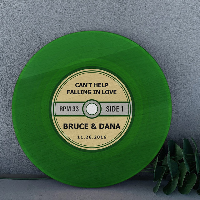 Custom Round Wood Sign, Green Vinyl Record, Personalized Name And Text