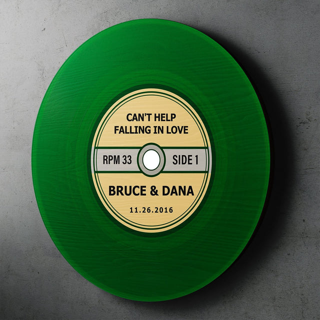 Custom Round Wood Sign, Green Vinyl Record, Personalized Name And Text