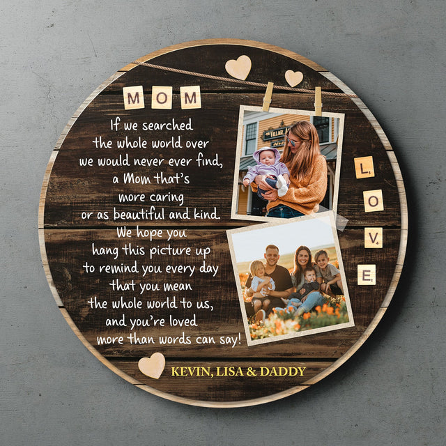 Custom Round Wood Sign, Personalized Photo And Name, Gift For Mother's Day