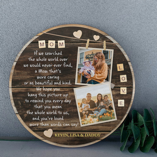 Custom Round Wood Sign, Personalized Photo And Name, Gift For Mother's Day