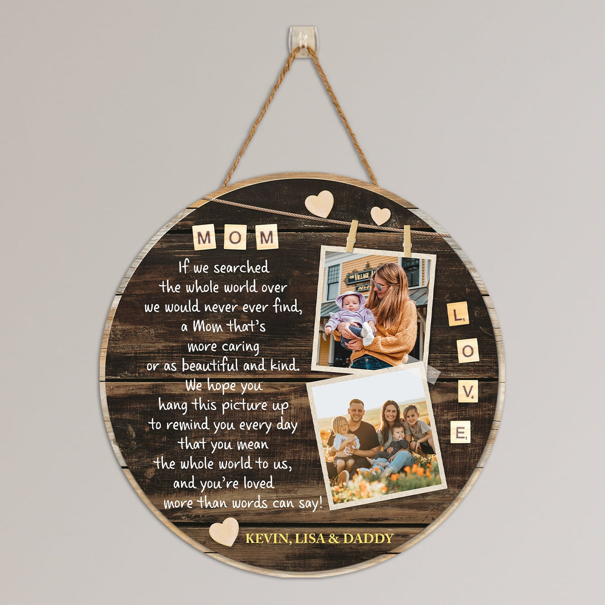 Mom Custom Photo, 5 Pictures, Customizable Name And Text, Round Wood S