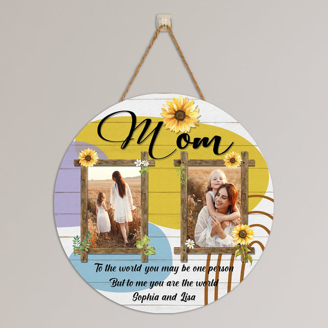 Custom Round Wood Sign, Personalized Photo And Text, Gift For Mom