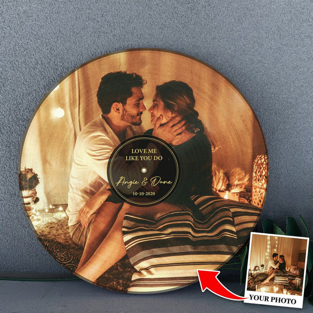 Custom Round Wood Sign, Personalized Photo And Text, Vinyl Record