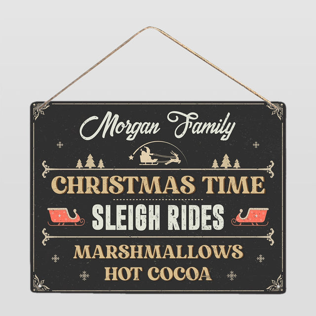 Custom Sleigh Rides Sign, Christmas Time, Personalized Family Name