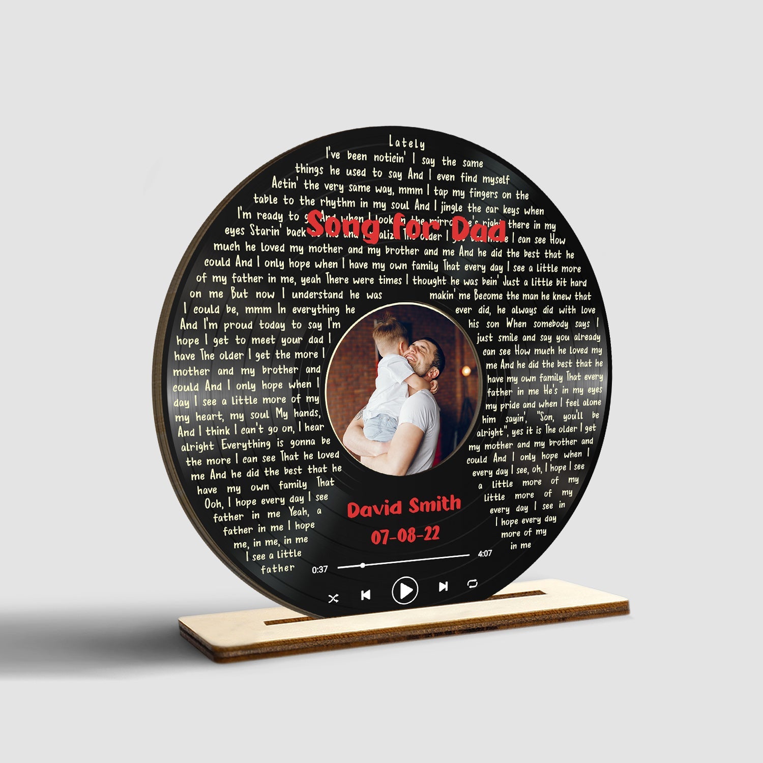 Custom Song Lyric, Personalized Photo And Text, Vinyl Record, Wooden Plaque 3 Layers