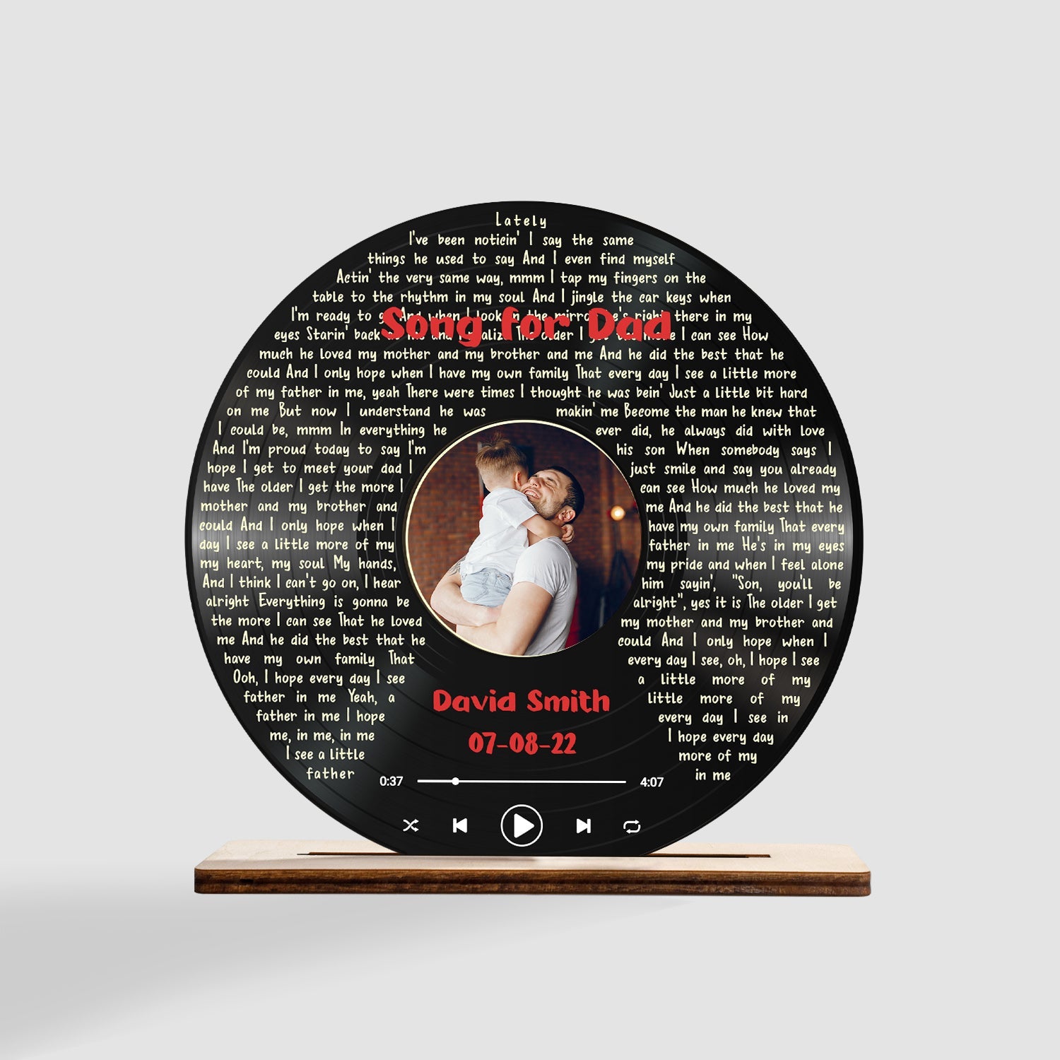 Custom Song Lyric, Personalized Photo And Text, Vinyl Record, Wooden Plaque 3 Layers