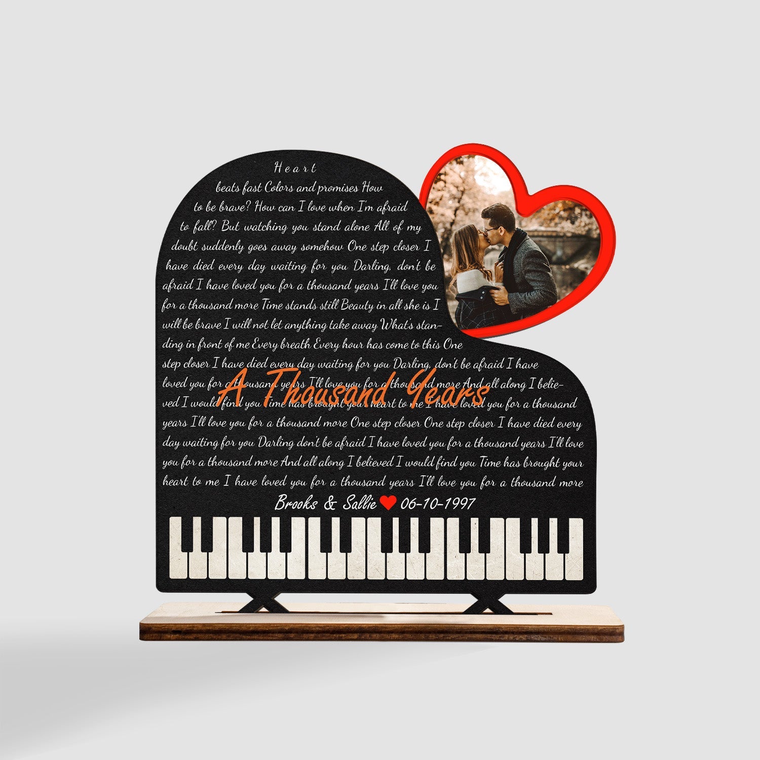 Custom Song Lyric, Personalized Photo, Piano Shape, Wooden Plaque 3 Layers
