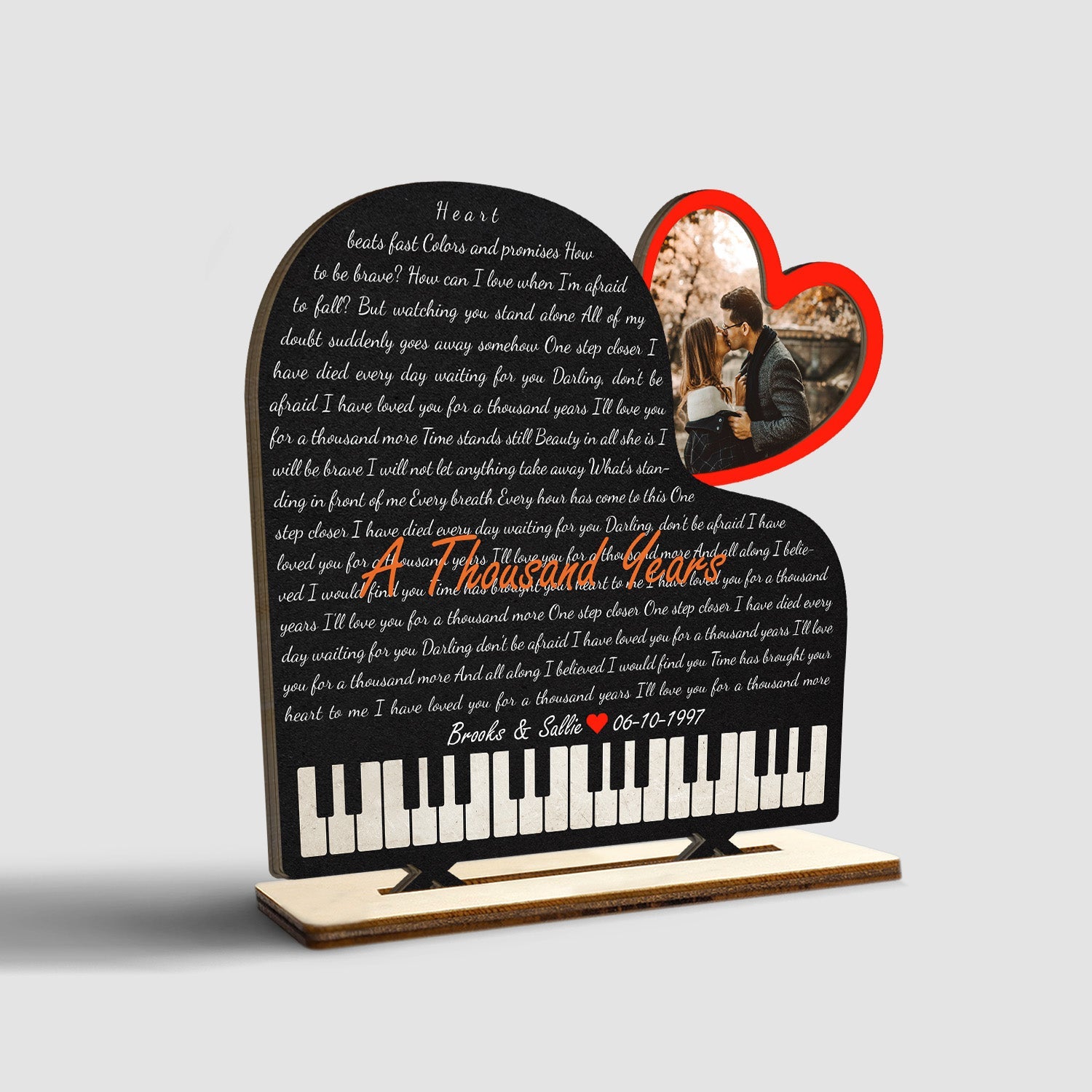 Custom Song Lyric, Personalized Photo, Piano Shape, Wooden Plaque 3 Layers