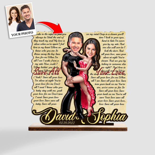 Custom Song Lyric, Personalized Portrait From Photo, Name And Date, Dancing Style, Wooden Plaque 3 Layers