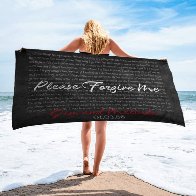 Custom Song Lyrics And Personalized Text Black Background Towel