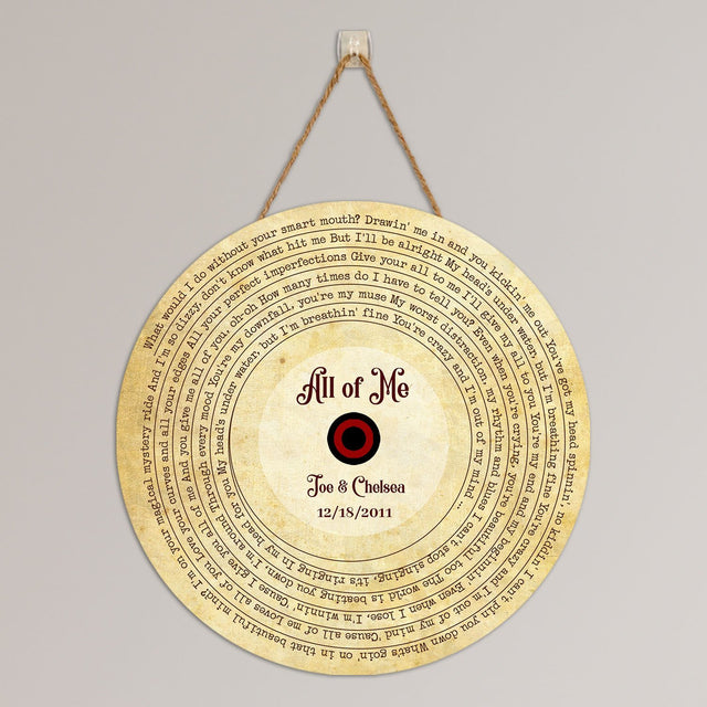 Custom Song Lyrics And Personalized Text, Vinyl Record Art, Round Wood Sign