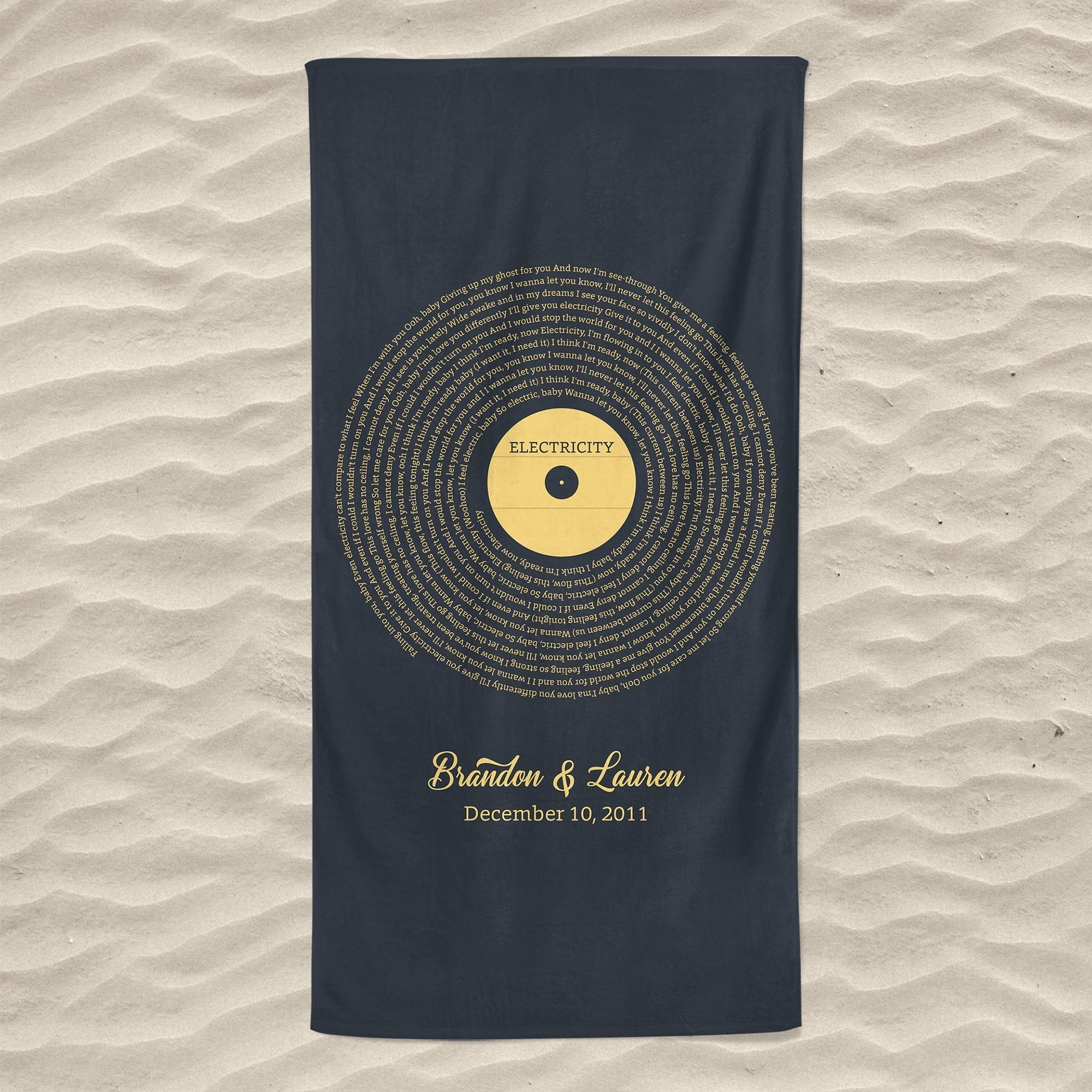 Custom Song Lyrics And Personalized Text, Vinyl Record Towel