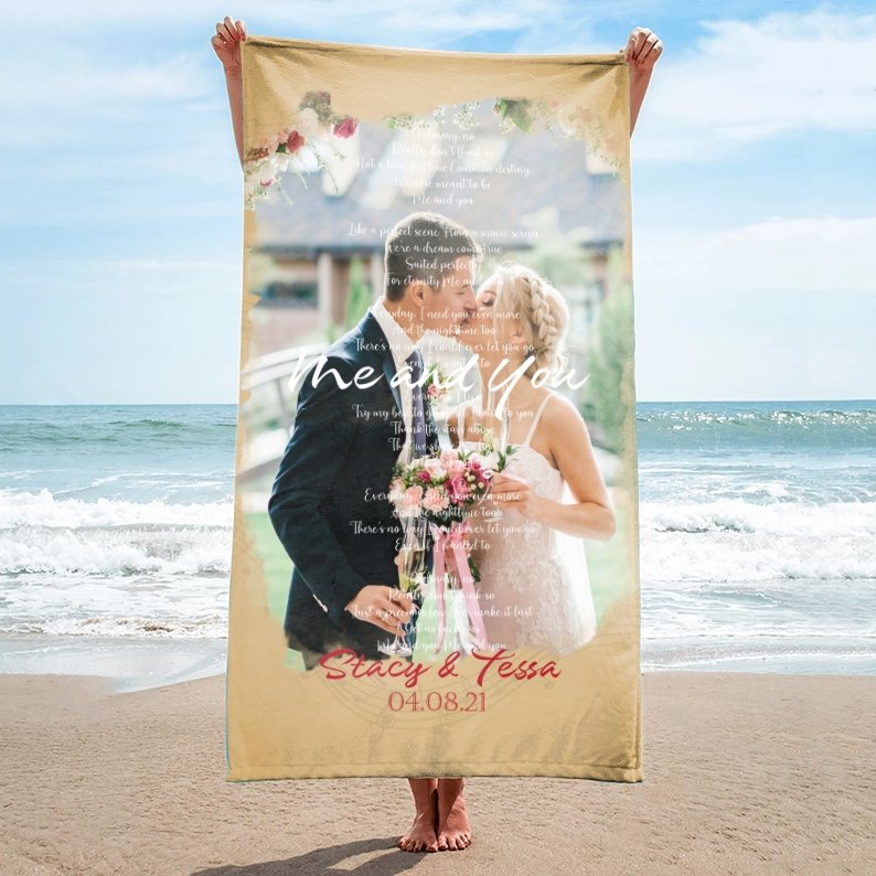 Custom Song Lyrics And Photo, Personalized Text And Song Name Towel